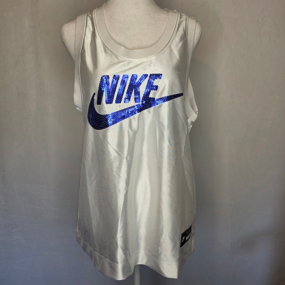 Nike Sportswear Sequin Logo Basketball Jersey Tank Top White Blue S